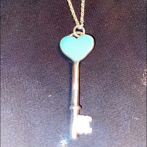 Robins Egg Blue blue heart key necklace in sterling silver